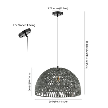 Campana 20" Bohemian Modern Woven Rattan/Iron LED Pendant